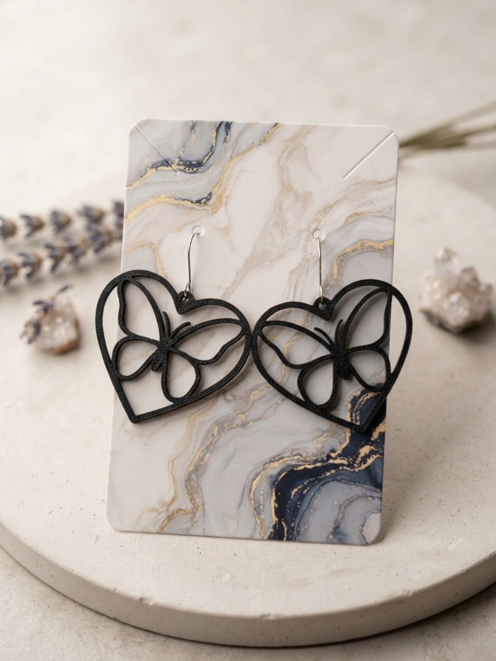 Black Heart Butterfly Drop Earrings - Women Jewelry